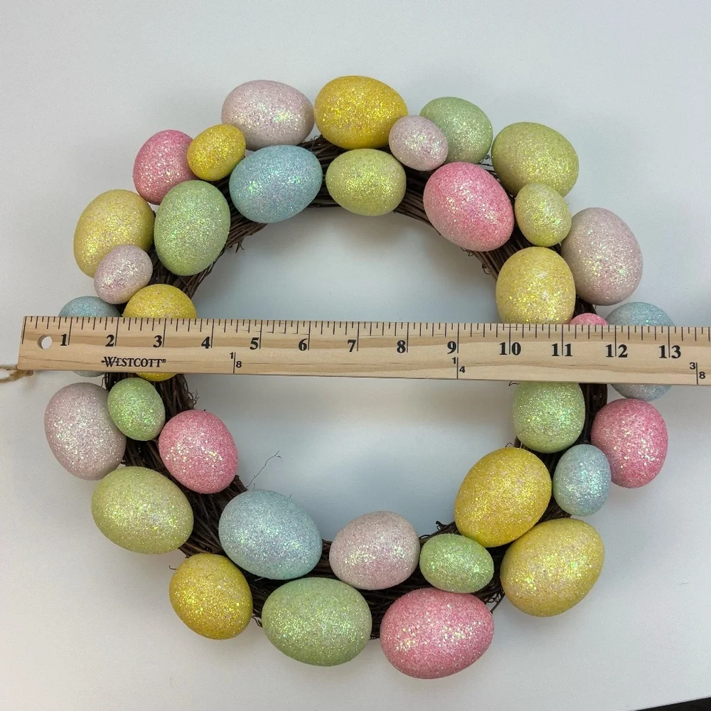 Easter Wreath Front Door Glitter Eggs Pastel Spring Decor 12 Inches Cottagecore